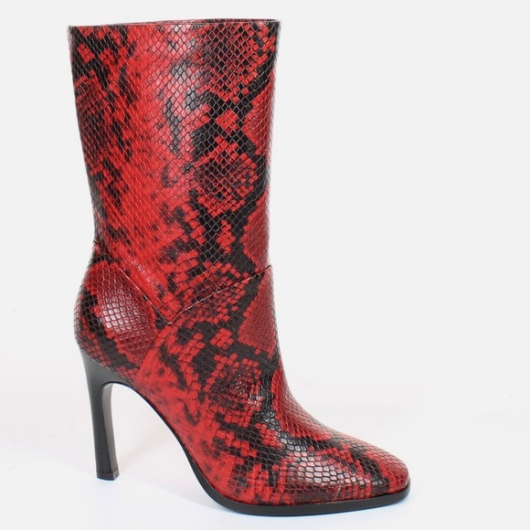 Sigerson Morrison Kiona Fashion Boots, Black Red Snake Print Leather Booties 37 - Picture 9 of 9